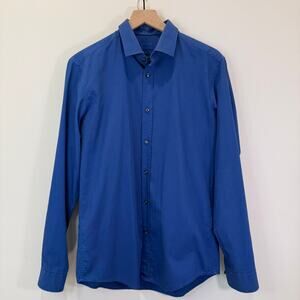 JOOP Button Down Shirt Size 39 Blue Slim Fit 100% Cotton